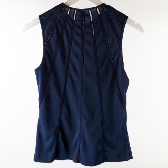 Vivienne Tam Vintage FW/98 Runway Navy Mesh-Stripe Sleeveless Top - Picture 3 of 6